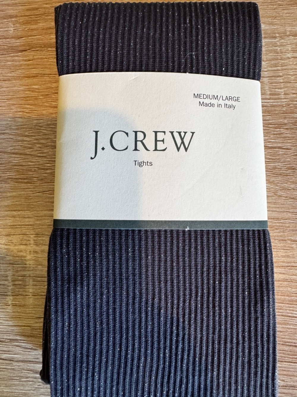J. Crew Dark Gray Ribbed Metallic-Thread Tights (M/L) NWT